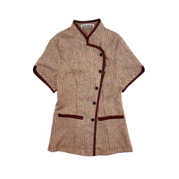 網上下單訂購棕色女裝短袖清潔服  個人設計木紋企領開叉袖口  保潔員工作服  SKHH018 網上下單訂購棕色女裝短袖清潔服  個人設計木紋企領開叉袖口  保潔員工作服  SKHH018